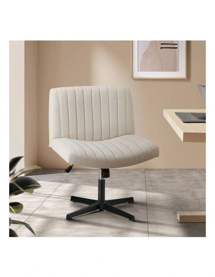 Oikiture Mid Back Armless Office Desk Chair Height Adjustable Wide Seat Beige image 4