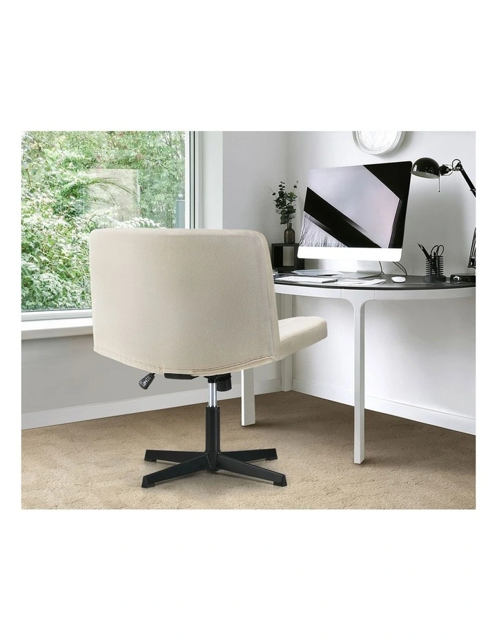 Oikiture Mid Back Armless Office Desk Chair Height Adjustable Wide Seat Beige image 5