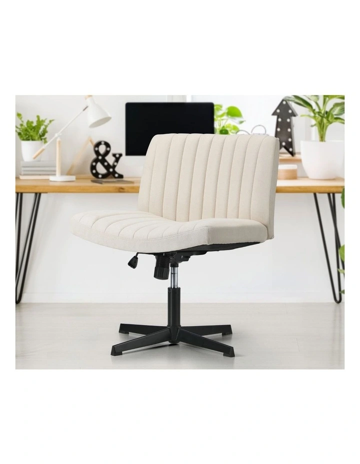 Oikiture Mid Back Armless Office Desk Chair Height Adjustable Wide Seat Beige image 6