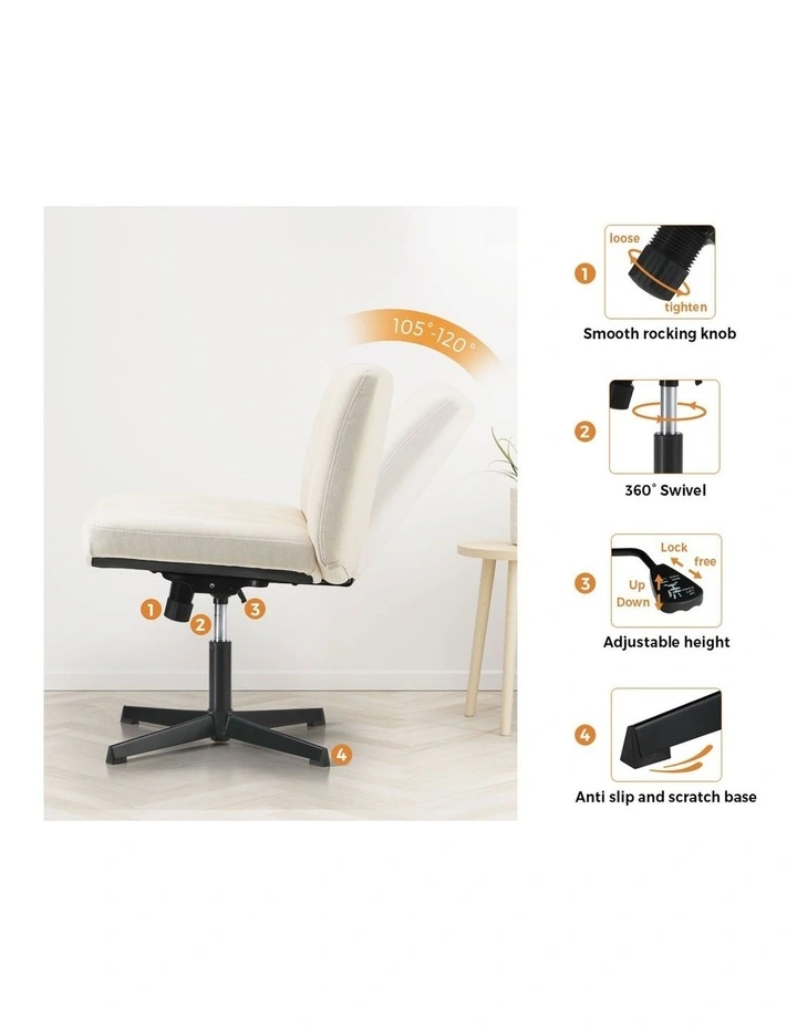 Oikiture Mid Back Armless Office Desk Chair Height Adjustable Wide Seat Beige image 7