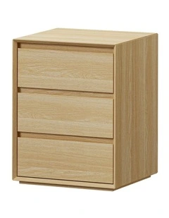 Oikiture Bedside Table 3 Drawers Nightstand Handle-Free Natural