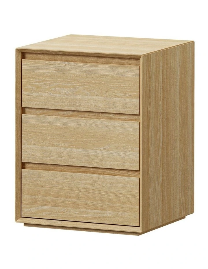 Oikiture Bedside Table 3 Drawers Nightstand Handle-Free Natural image 1