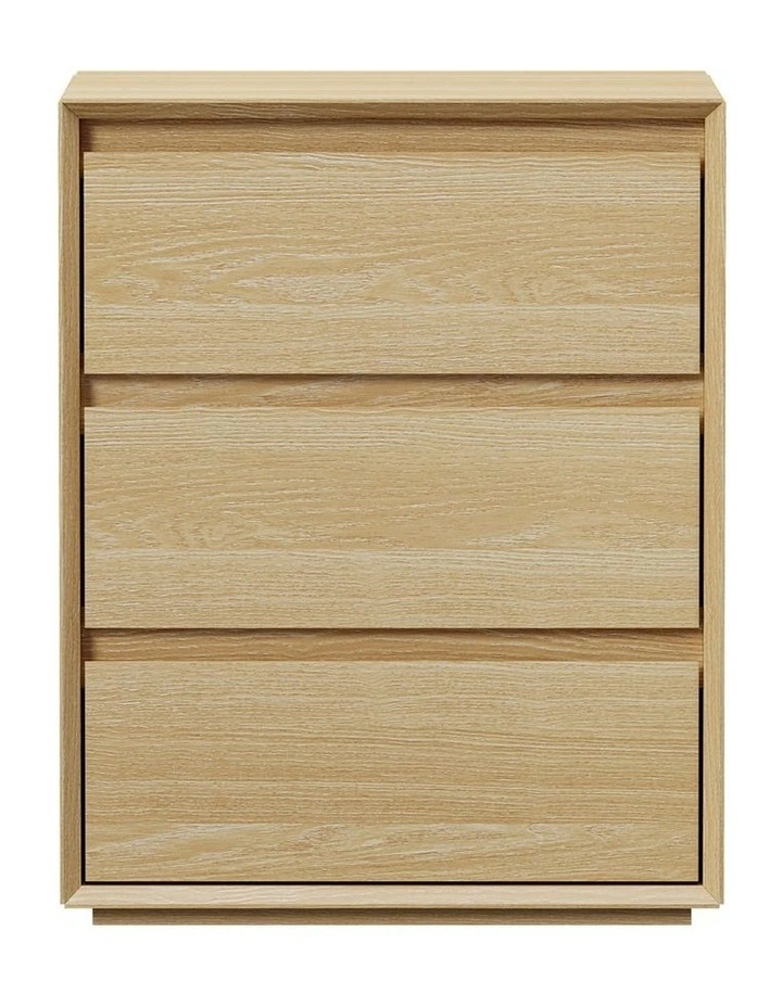 Oikiture Bedside Table 3 Drawers Nightstand Handle-Free Natural image 2