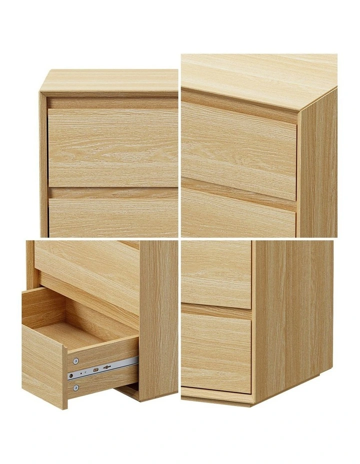Oikiture Bedside Table 3 Drawers Nightstand Handle-Free Natural image 6