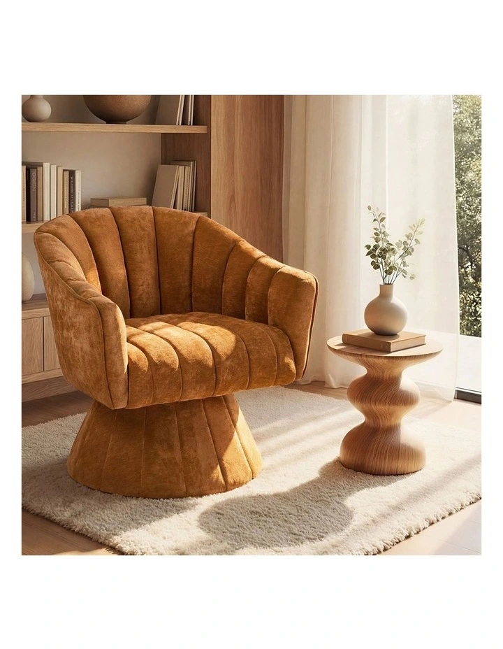Oikiture Swivel Armchair Linen Fabric Lounge Chair Accent Chair Orange image 4