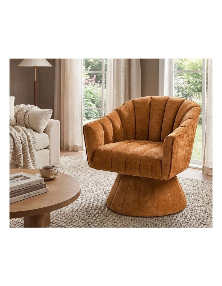 Oikiture Swivel Armchair Linen Fabric Lounge Chair Accent Chair Orange image 5