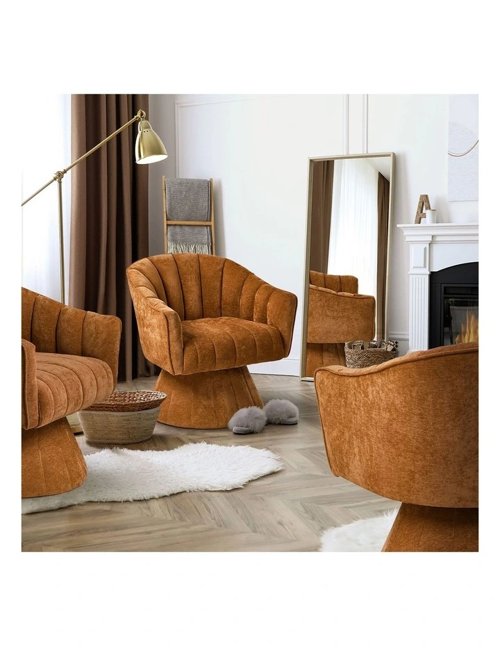 Oikiture Swivel Armchair Linen Fabric Lounge Chair Accent Chair Orange image 7