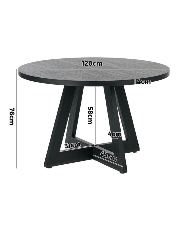 Oikiture 120cm Round Dining Table Wooden Kitchen Furniture Black image 3