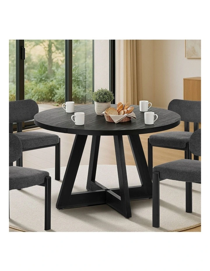 Oikiture 120cm Round Dining Table Wooden Kitchen Furniture Black image 5