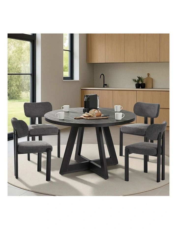 Oikiture 120cm Round Dining Table Wooden Kitchen Furniture Black image 7
