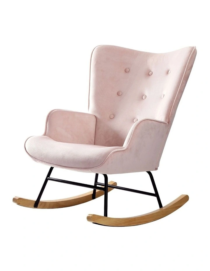 Oikiture Rocking Chair Nursing Armchair Velvet Accent Chairs Upholstered Pink image 1