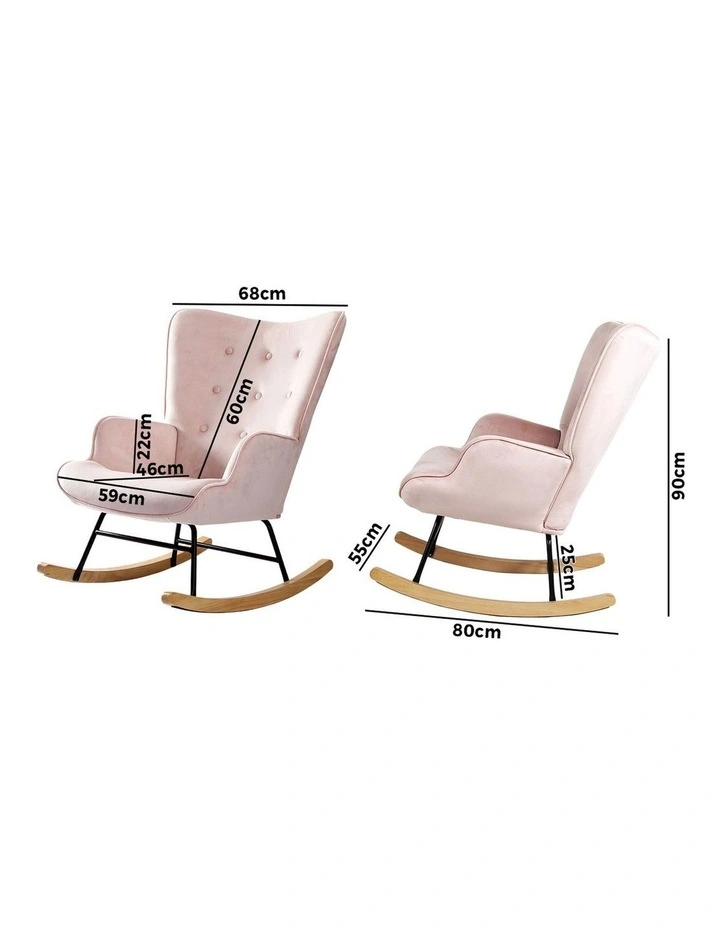 Oikiture Rocking Chair Nursing Armchair Velvet Accent Chairs Upholstered Pink image 3