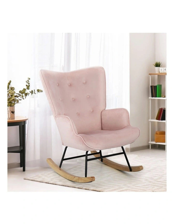 Oikiture Rocking Chair Nursing Armchair Velvet Accent Chairs Upholstered Pink image 4