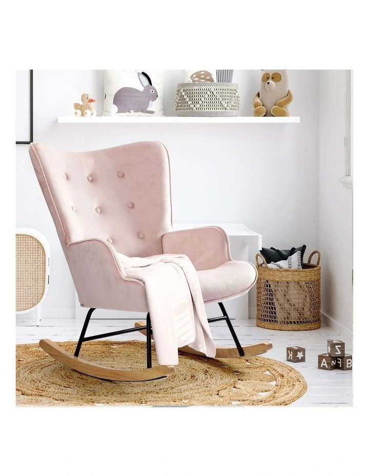 Oikiture Rocking Chair Nursing Armchair Velvet Accent Chairs Upholstered Pink image 5