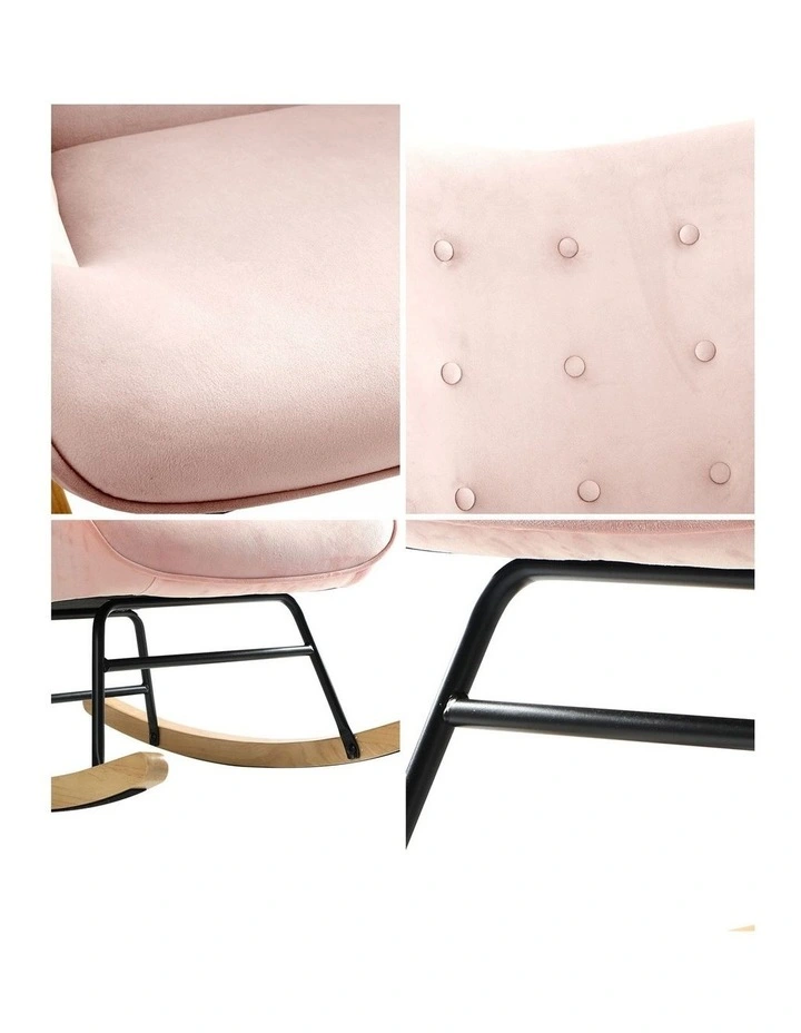 Oikiture Rocking Chair Nursing Armchair Velvet Accent Chairs Upholstered Pink image 6