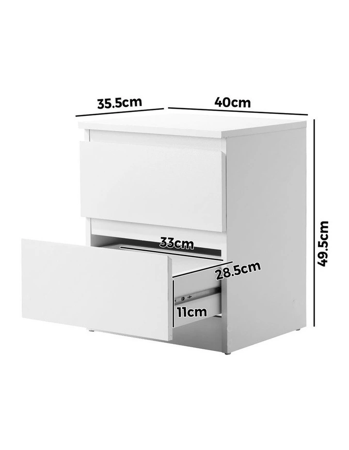 Oikiture Bedside Table Nightstand 2 Drawers White image 3