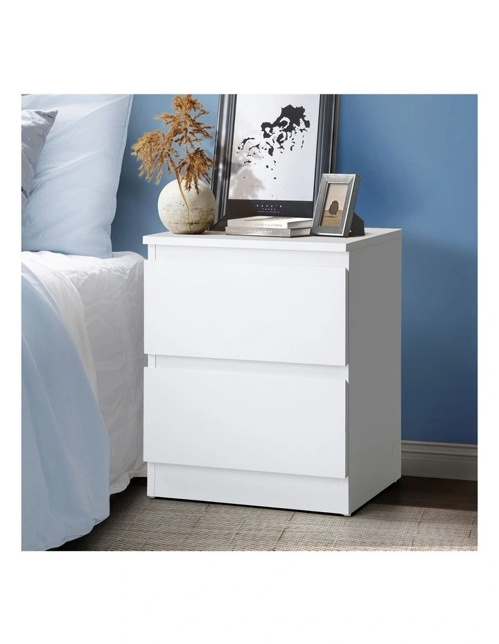 Oikiture Bedside Table Nightstand 2 Drawers White image 4