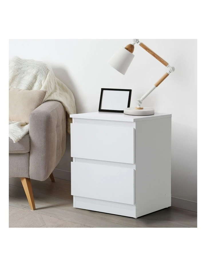 Oikiture Bedside Table Nightstand 2 Drawers White image 5