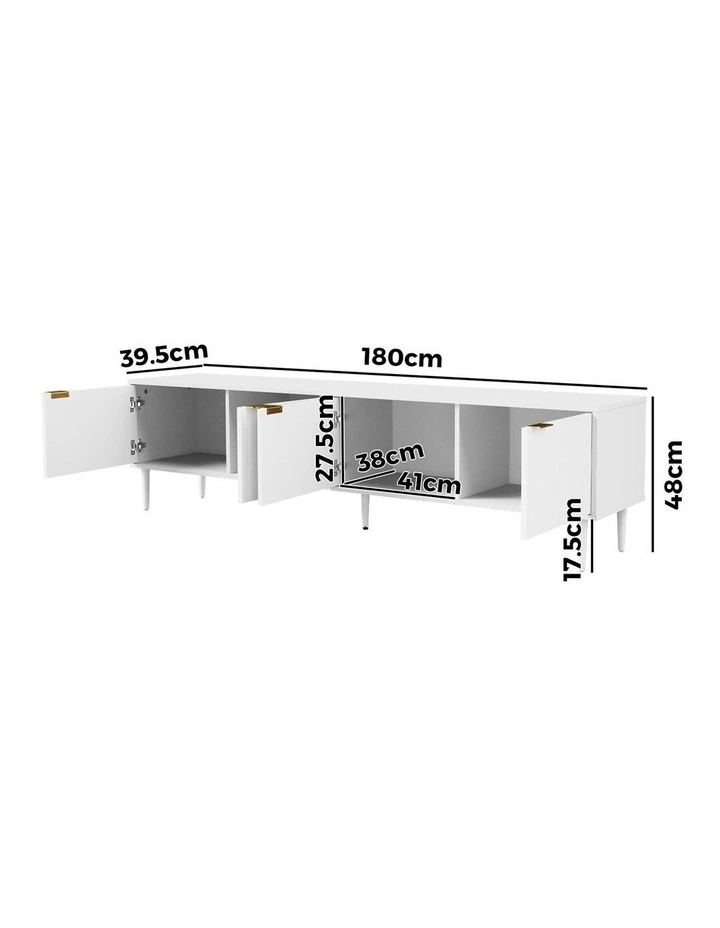 Oikiture TV Cabinet Entertainment Unit Stand 180cm White image 3