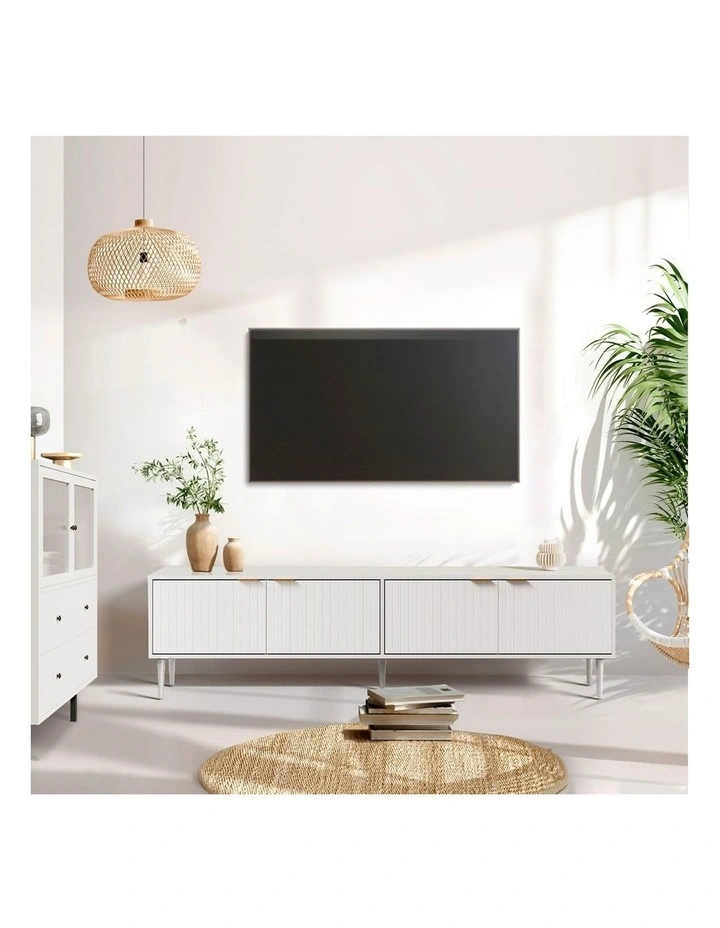 Oikiture TV Cabinet Entertainment Unit Stand 180cm White image 7