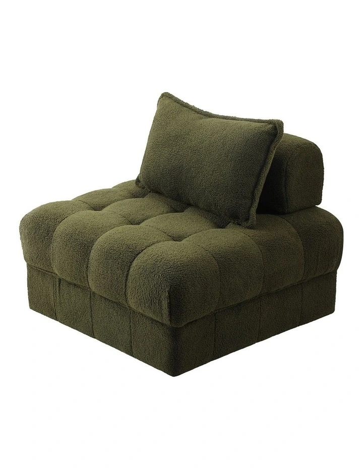 Oikiture 1 Seater Boucle Modular Sofa Lounge Chair Armless TOFU Back Green image 1
