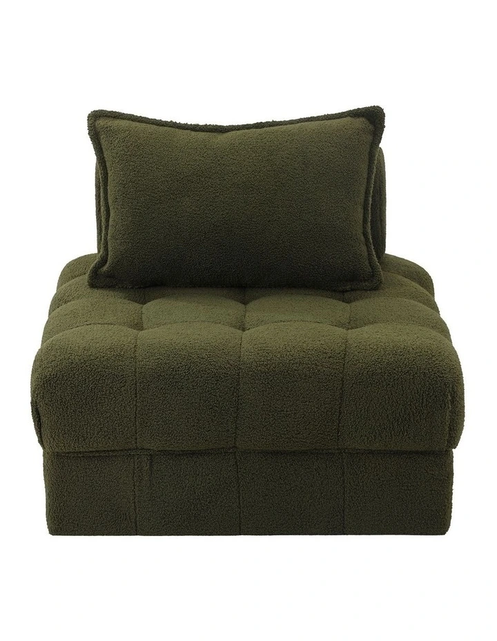 Oikiture 1 Seater Boucle Modular Sofa Lounge Chair Armless TOFU Back Green image 2