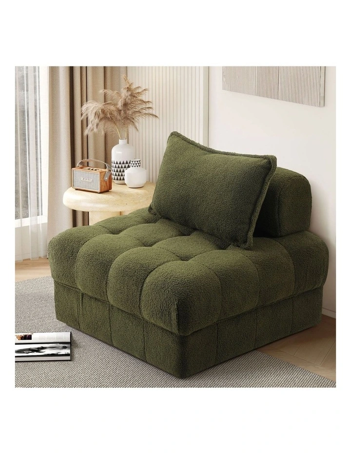 Oikiture 1 Seater Boucle Modular Sofa Lounge Chair Armless TOFU Back Green image 4