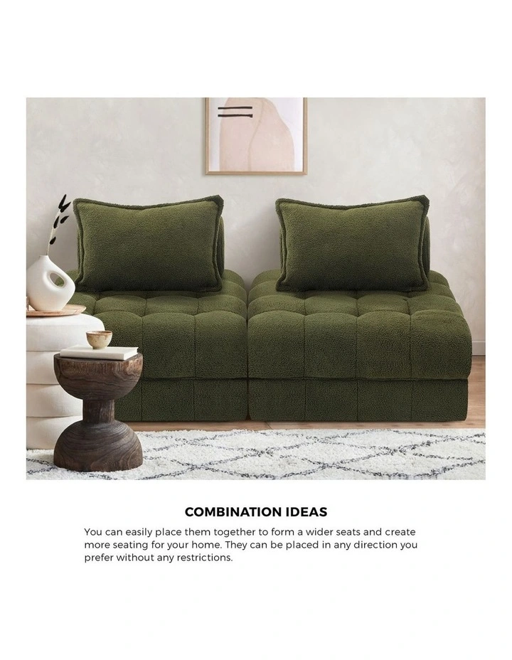 Oikiture 1 Seater Boucle Modular Sofa Lounge Chair Armless TOFU Back Green image 5
