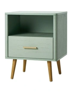 Oikiture Bedside Table Drawer Open Shelf Nightstand Green