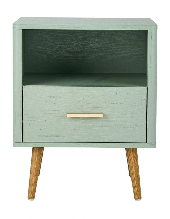 Oikiture Bedside Table Drawer Open Shelf Nightstand Green image 2