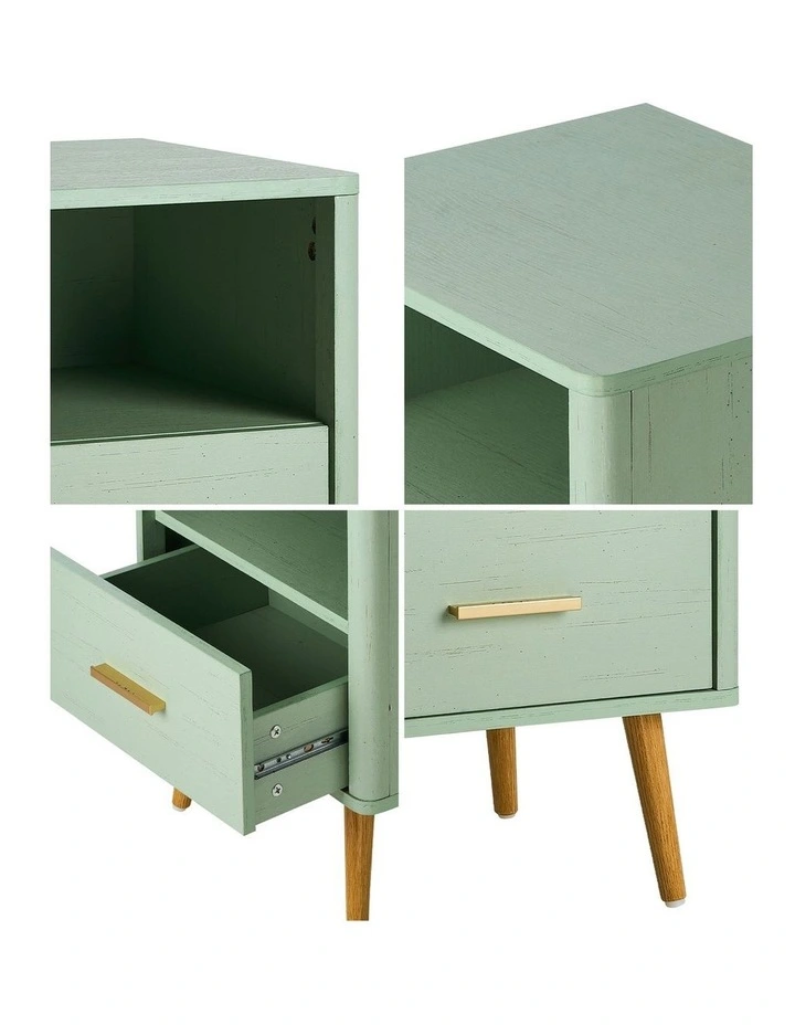 Oikiture Bedside Table Drawer Open Shelf Nightstand Green image 6