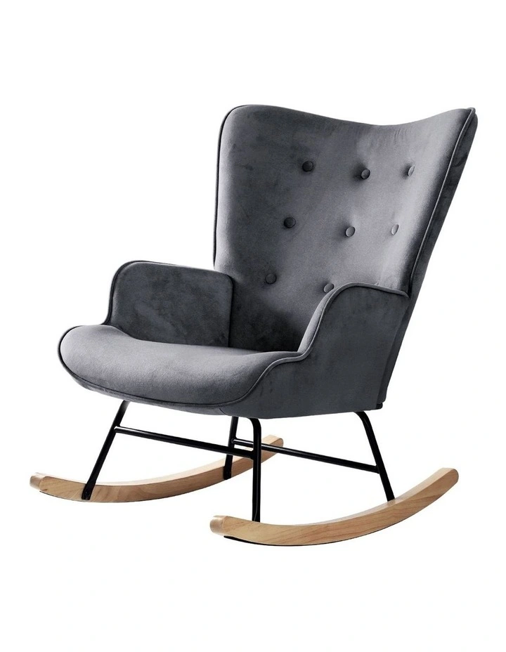 Oikiture Rocking Chair Nursing Armchair Velvet Accent Chairs Upholstered Grey image 1