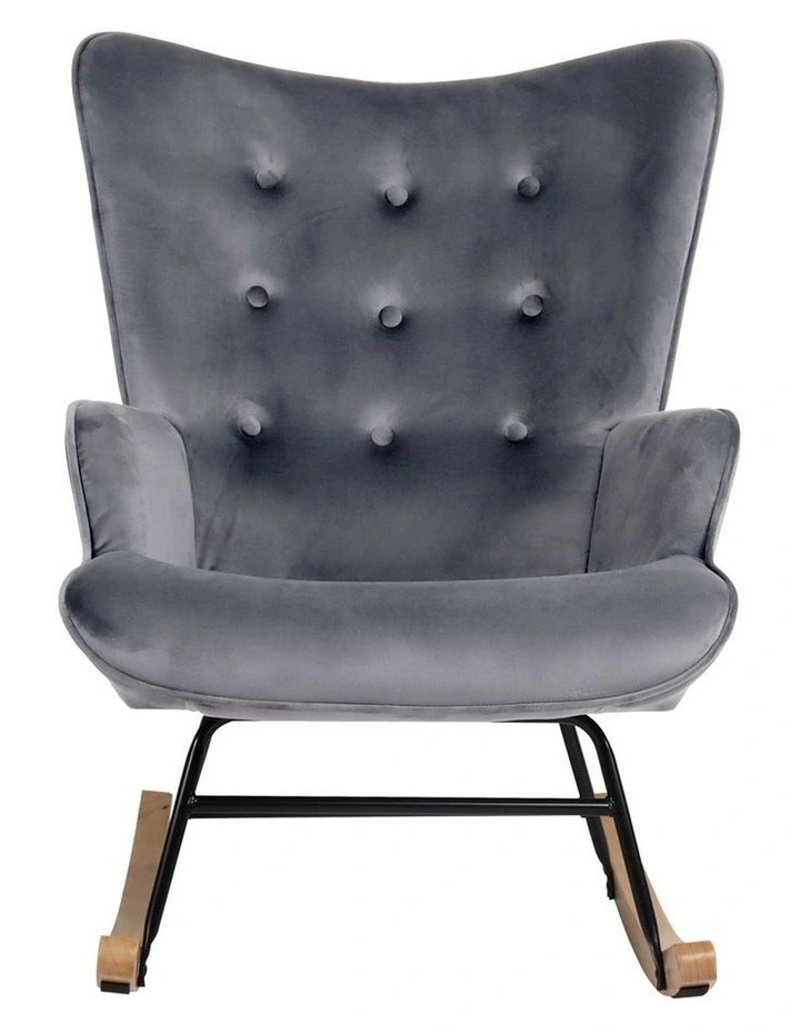 Oikiture Rocking Chair Nursing Armchair Velvet Accent Chairs Upholstered Grey image 2
