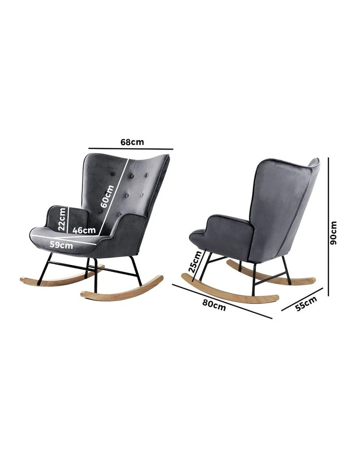 Oikiture Rocking Chair Nursing Armchair Velvet Accent Chairs Upholstered Grey image 3