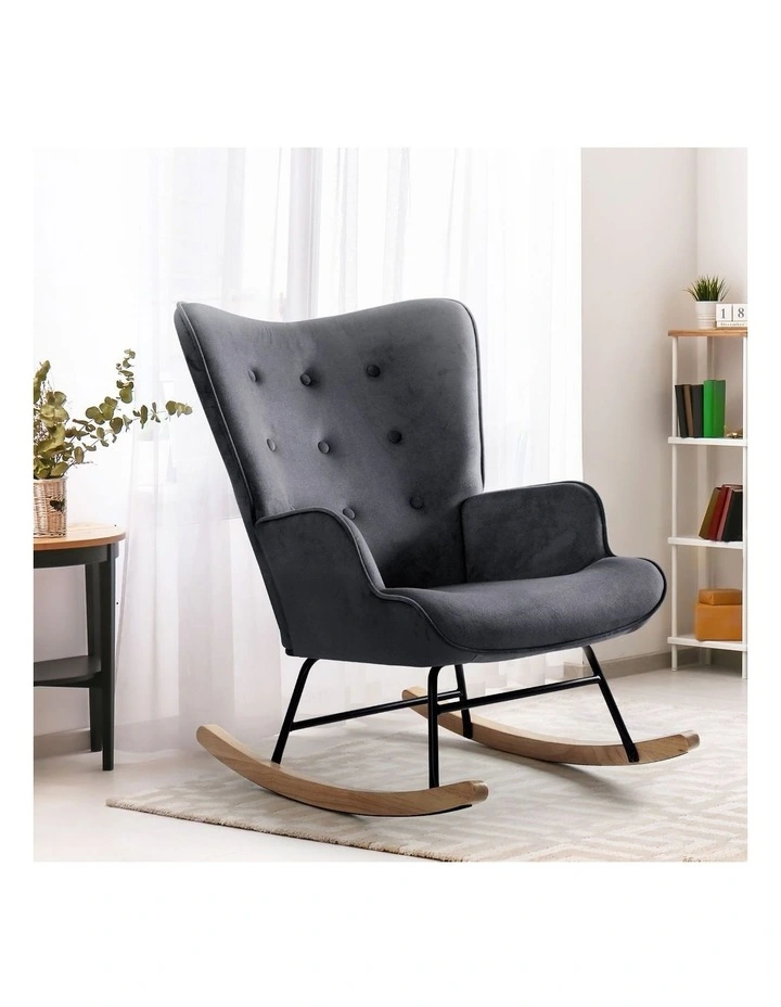 Oikiture Rocking Chair Nursing Armchair Velvet Accent Chairs Upholstered Grey image 4