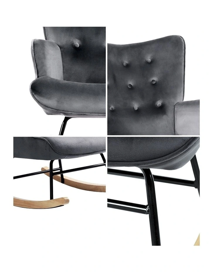 Oikiture Rocking Chair Nursing Armchair Velvet Accent Chairs Upholstered Grey image 6