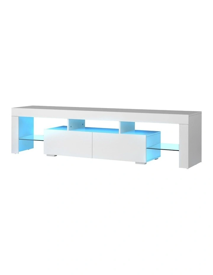 Oikiture Entertainment Unit TV Cabinet LED RGB Hight Gloss 180cm White image 1