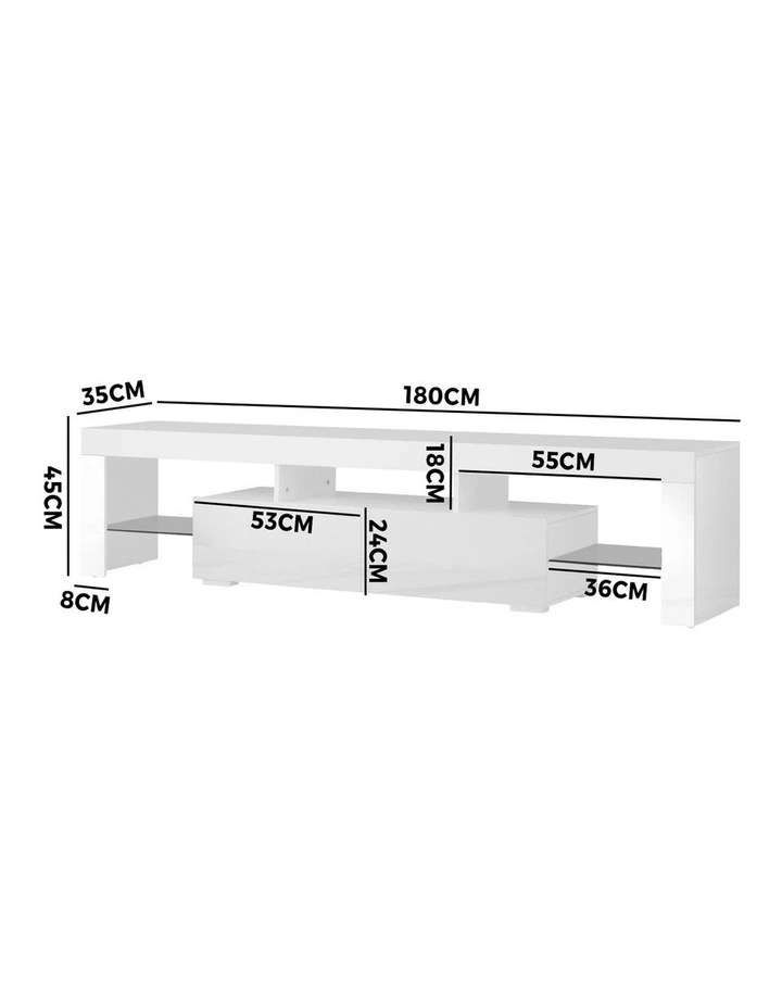 Oikiture Entertainment Unit TV Cabinet LED RGB Hight Gloss 180cm White image 3