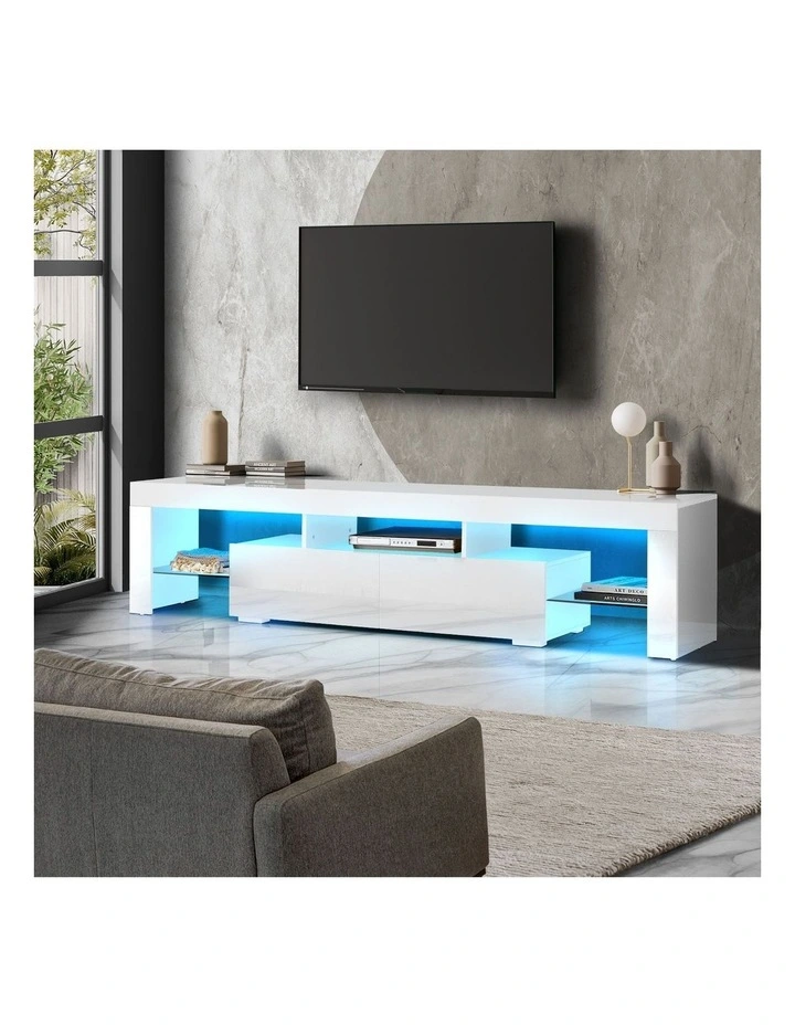 Oikiture Entertainment Unit TV Cabinet LED RGB Hight Gloss 180cm White image 4
