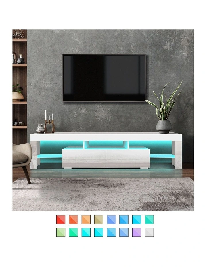 Oikiture Entertainment Unit TV Cabinet LED RGB Hight Gloss 180cm White image 5