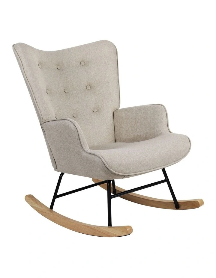 Oikiture Rocking Chair Nursing Armchair Linen Accent Chairs Upholstered Beige image 1