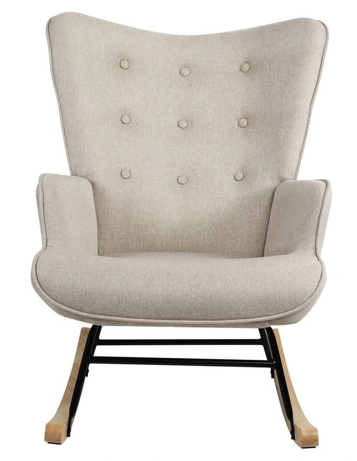 Oikiture Rocking Chair Nursing Armchair Linen Accent Chairs Upholstered Beige image 2