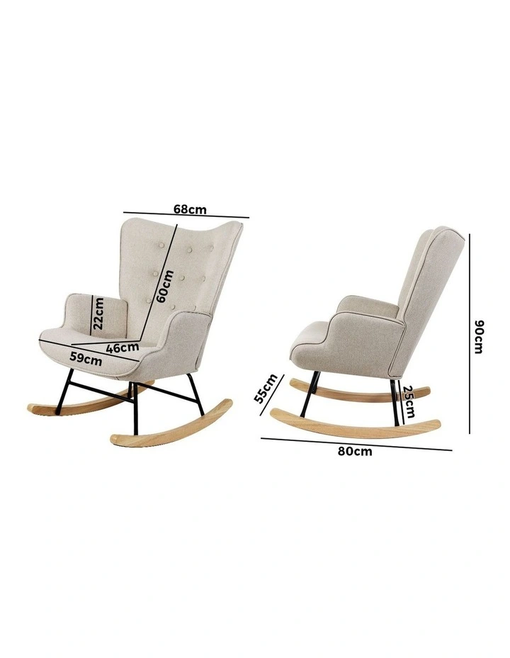 Oikiture Rocking Chair Nursing Armchair Linen Accent Chairs Upholstered Beige image 3