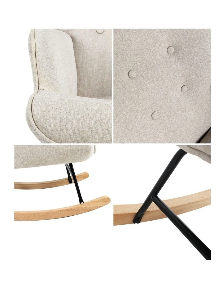 Oikiture Rocking Chair Nursing Armchair Linen Accent Chairs Upholstered Beige image 6