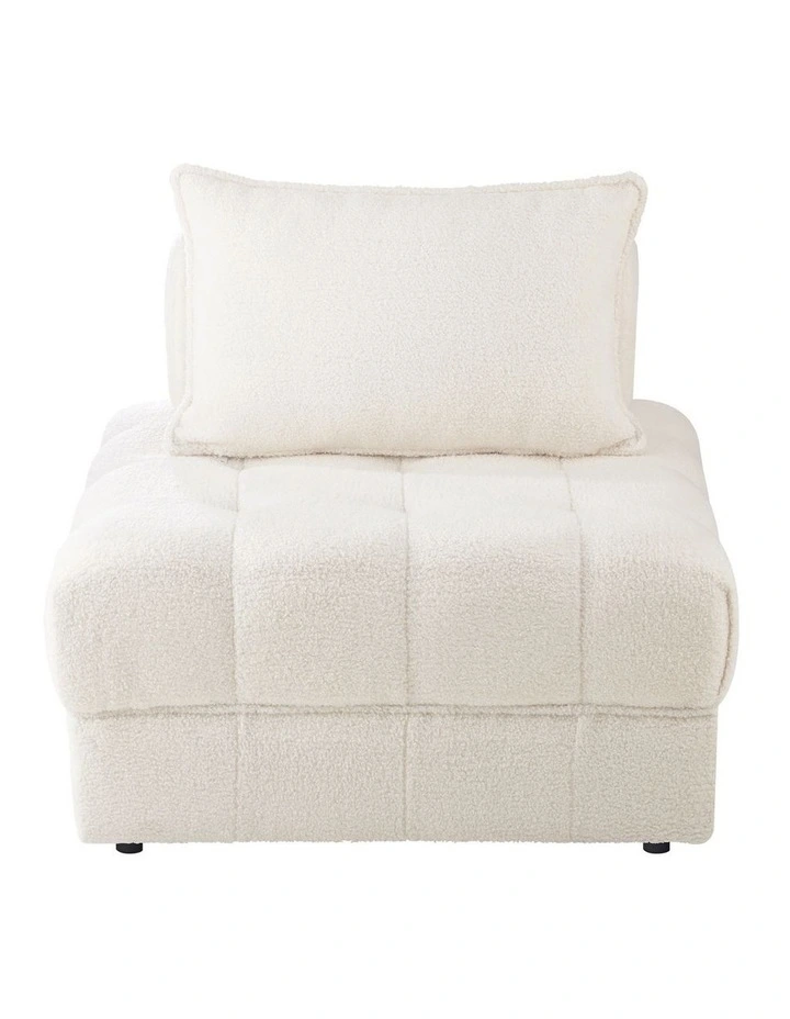 Oikiture 1 Seater Boucle Modular Sofa Lounge Chair Armless TOFU Back White image 2