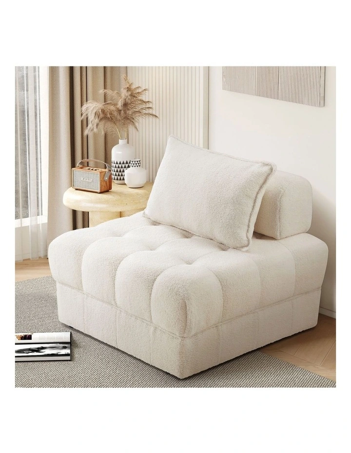 Oikiture 1 Seater Boucle Modular Sofa Lounge Chair Armless TOFU Back White image 4