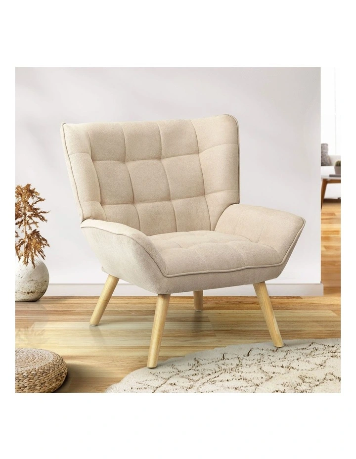 Oikiture Armchair Accent Chairs Sofa Lounge Fabric Upholstered Tub Chair Beige image 4