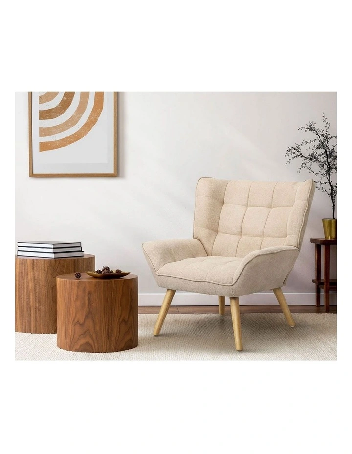 Oikiture Armchair Accent Chairs Sofa Lounge Fabric Upholstered Tub Chair Beige image 5