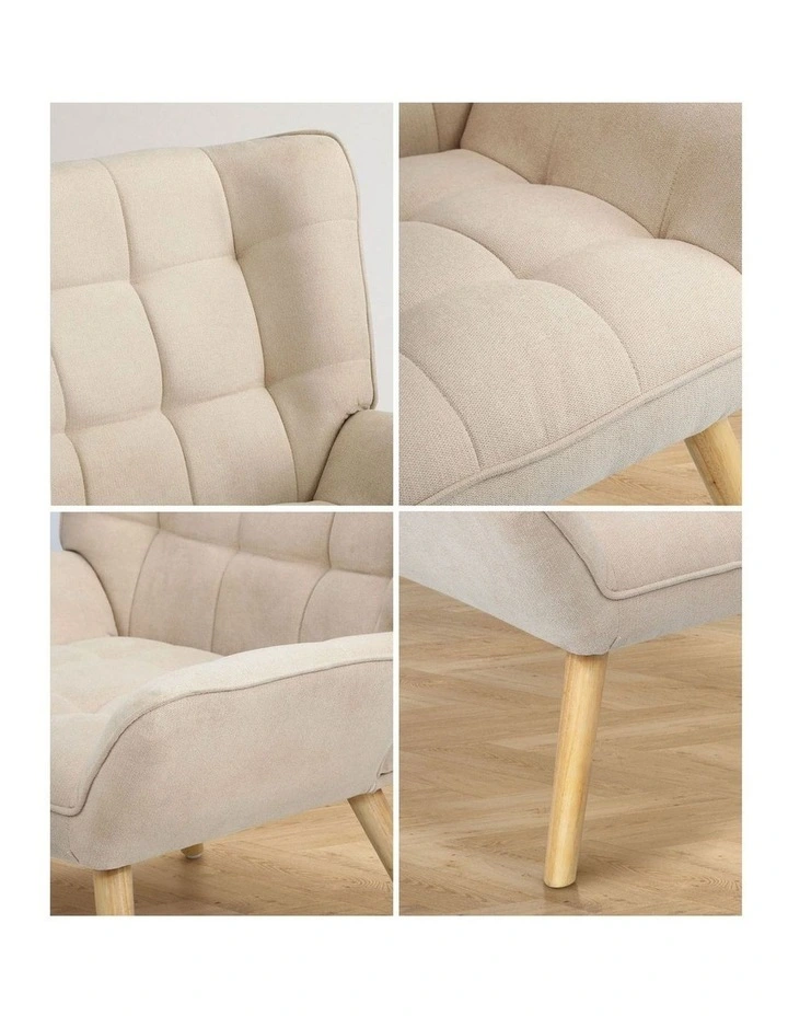 Oikiture Armchair Accent Chairs Sofa Lounge Fabric Upholstered Tub Chair Beige image 6