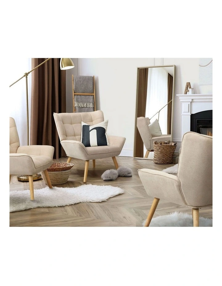 Oikiture Armchair Accent Chairs Sofa Lounge Fabric Upholstered Tub Chair Beige image 7